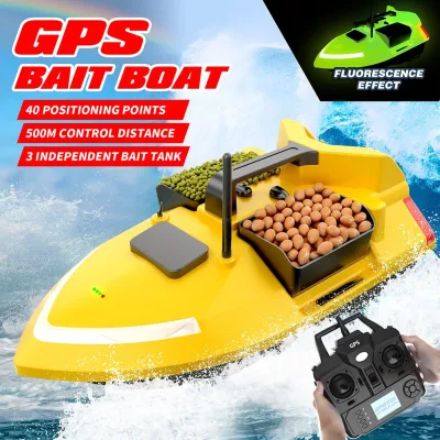 Bateau d'appâts télécommandé jaune