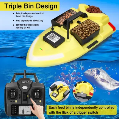 Bateau d'appâts télécommandé jaune – image 2