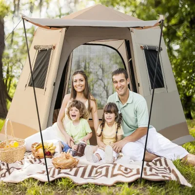 Tente de camping tunnel beige – image 3