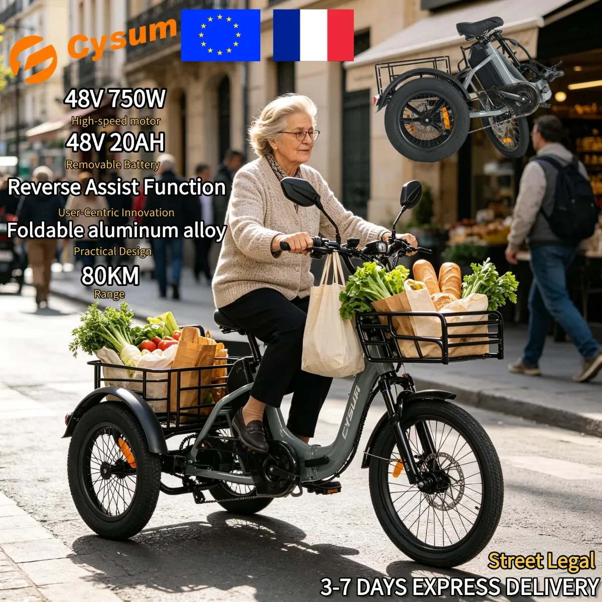 Tricycle électrique pliable à panier