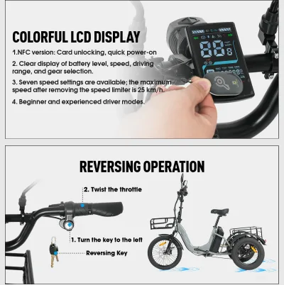 Tricycle électrique pliable à panier – image 3